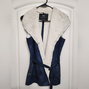 Naked Zebra Women's Blue and Cream Suede Belted Vest
